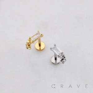 BAGUETTE CZ DANGLE STARBURST CZ THREADLESS (PUSH IN) 316L SURGICAL STEEL LABRET SET